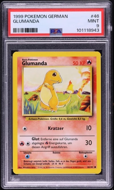 1999 Pokemon German Base Set Charmander #46 PSA 9 MINT