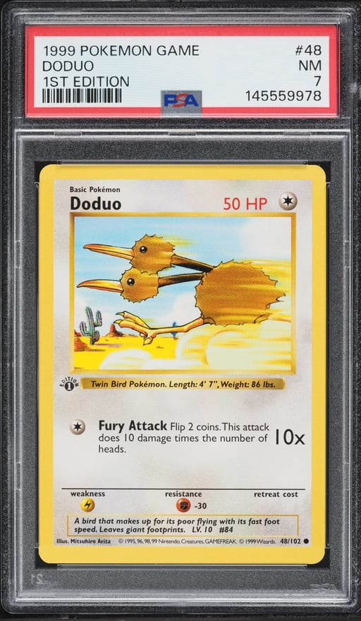 1999 Pokemon Base Set Shadowless 1st Edition Doduo #48 PSA 7 NRMT