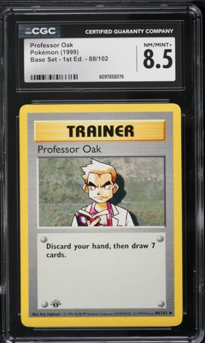 1999 Pokemon Base Set Shadowless 1st Edition Professor Oak #88 CGC 8.5 NM-MT+
