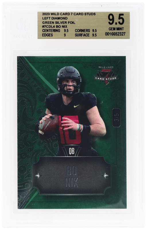2023 Wild Card 7 Card Studs Left Diamond Green Silver Foil Bo Nix #7CDL4 3/5 BGS 9.5