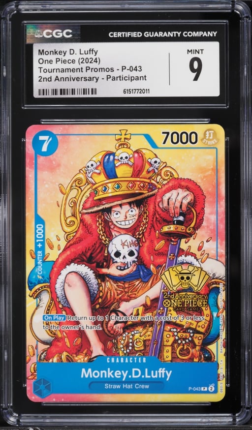 2024 One Piece Promo 2nd Anniversary Participant Alt Art Monkey D. Luffy #P-043 CGC 9 MINT