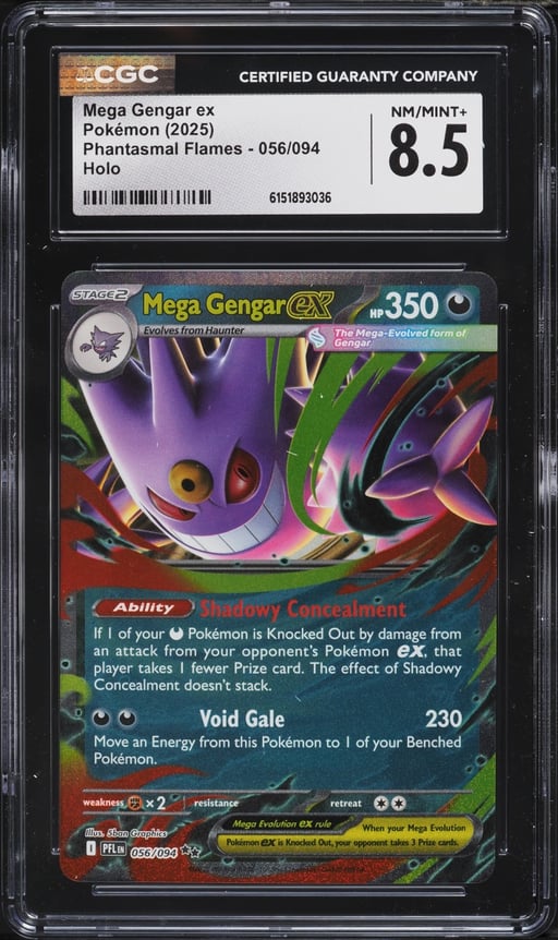 2025 Pokemon Mega Evolution Phantasmal Flames Holo Mega Gengar ex #56 CGC 8.5 NM-MT+