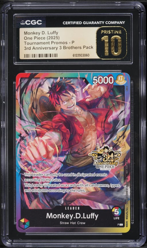 2025 One Piece Tournament Promos 3rd Anniversary 3 Brothers Leader Monkey D. Luffy CGC 10 PRISTINE