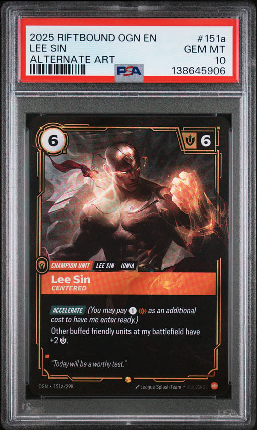 2025 RIFTBOUND: LEAGUE OF LEGENDS OGN-ORIGINS 151a LEE SIN - CENTERED ALTERNATE ART PSA 10