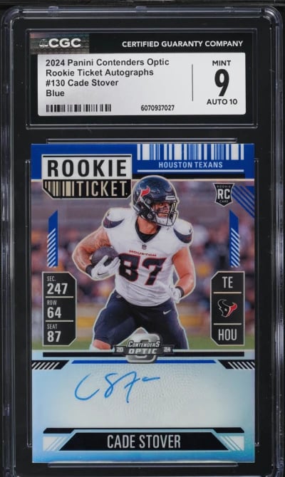 2024 Panini Contenders Optic Ticket Blue Cade Stover ROOKIE AUTO /75 #130 CGC 9