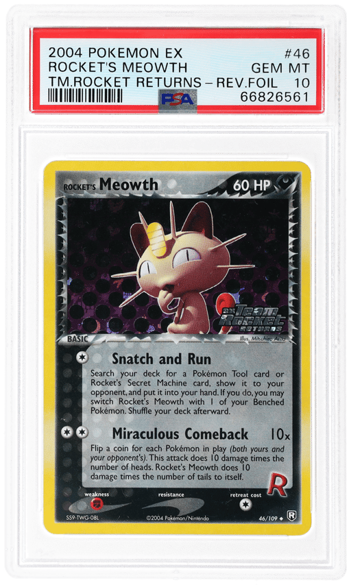 2004 Pokemon Ex Team Rocket Returns Reverse Holo Rocket's Meowth #46 PSA 10