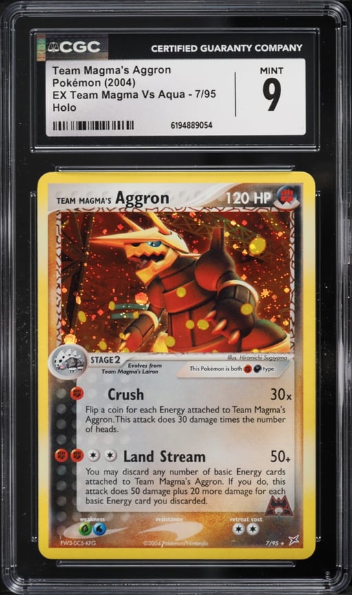 2004 Pokemon EX Team Magma VS Aqua Holo Team Magma's Aggron #7 CGC 9 MINT