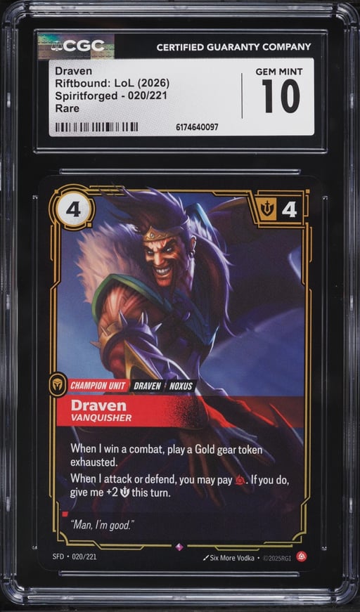2026 Riftbound League Of Legends LOL Spiritforged Draven #020 CGC 10 GEM MINT