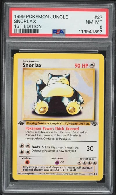 1999 Pokemon Jungle 1st Edition Snorlax #27 PSA 8 NM-MT