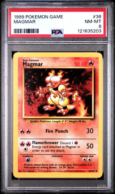 1999 POKEMON BASE SET UNLIMITED #36 MAGMAR PSA 8