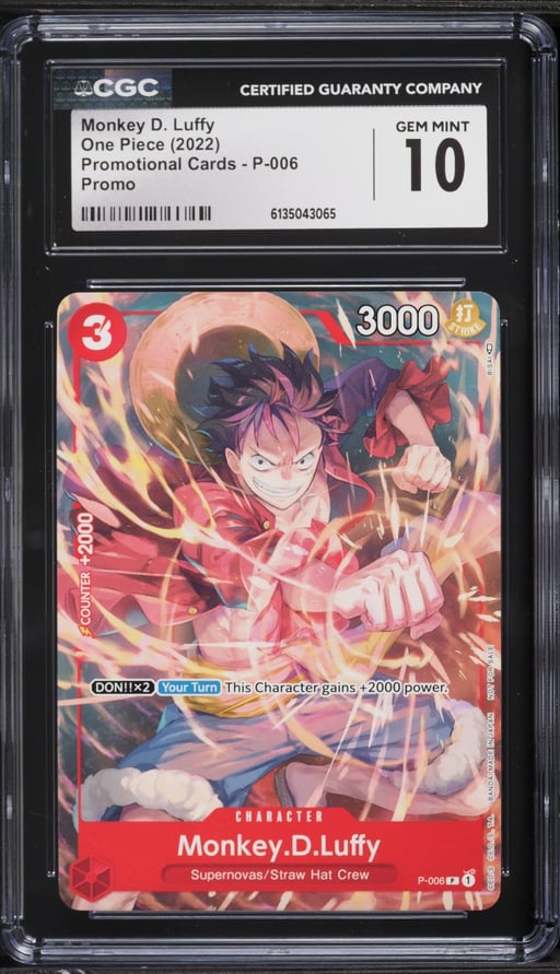 2022 One Piece Promo Cards Monkey D. Luffy #P-006 CGC 10 GEM MINT