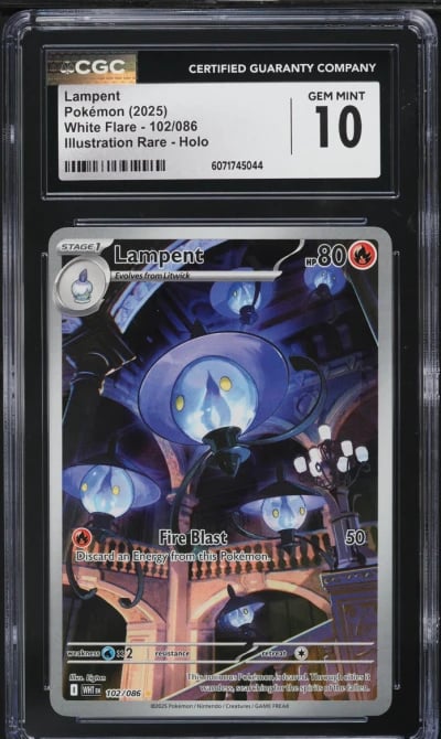 2025 Pokemon Scarlet & Violet White Flare IR Lampent #102 CGC 10 GEM MINT