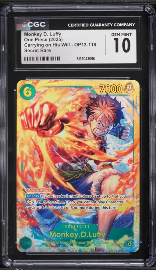 2025 One Piece Carrying On His Will SEC Monkey D. Luffy #OP13-118 CGC 10 GEM MINT