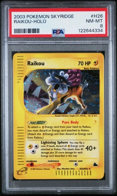 2003 POKEMON SKYRIDGE #H26 RAIKOU-HOLO PSA 8