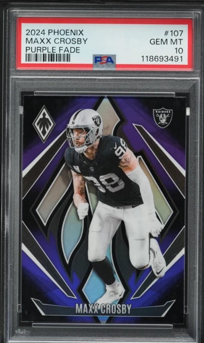 2024 Panini Phoenix Purple Fade Maxx Crosby #107 PSA 10 GEM MINT