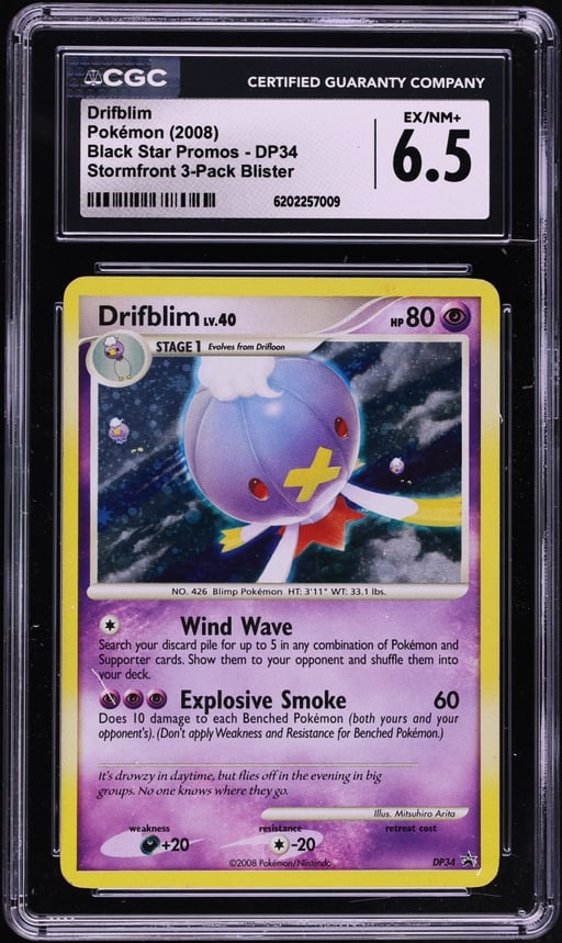2008 Pokemon Diamond & Pearl Promo Stormfront 3-Pack Blister Holo Drifblim #DP34 CGC 6.5 EXMT+