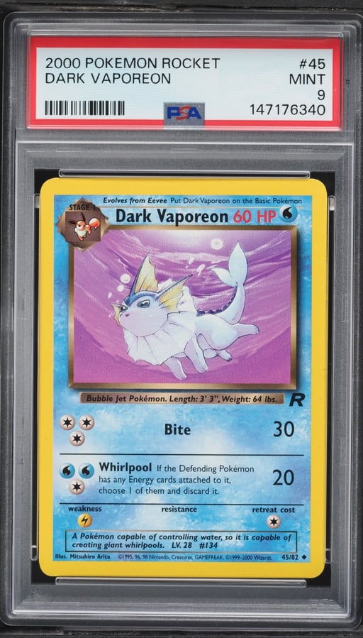 2000 Pokemon Team Rocket Dark Vaporeon #45 PSA 9 MINT