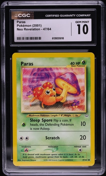 2001 Pokemon Neo Revelation Paras #47 CGC 10 GEM MINT