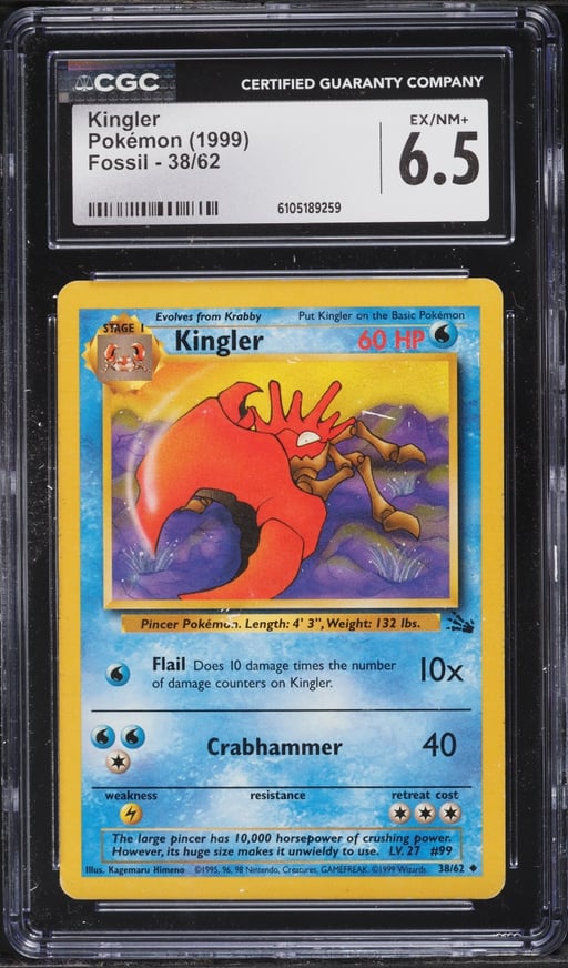 1999 Pokemon Fossil Kingler #38 CGC 6.5 EXMT+