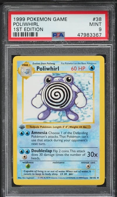 1999 Pokemon Base Set Shadowless 1st Edition Poliwhirl #38 PSA 9 MINT