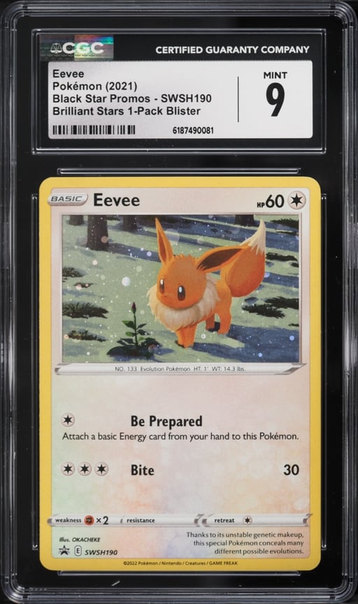 2021 Pokemon Sword & Shield Promo Brilliant Stars 1 Pack Blister Holo Eevee #190 CGC 9 MINT