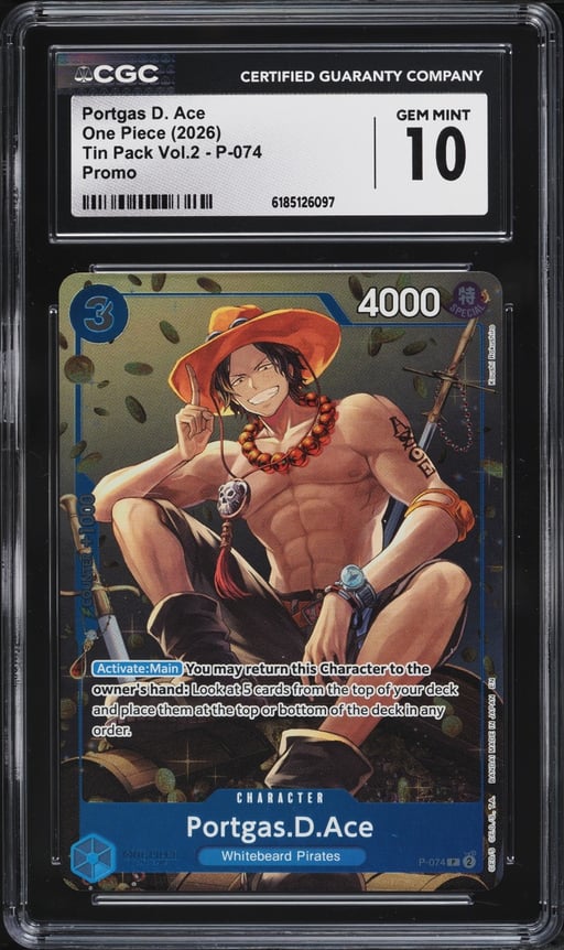 2026 One Piece Promo Tin Pack Vol.2 Portgas D. Ace #P-074 CGC 10 GEM MINT
