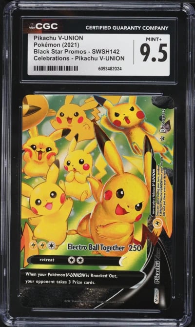 2021 Pokemon Sword & Shield Promo Celebrations Holo Pikachu V-UNION #SWSH142 CGC 9.5 MINT+