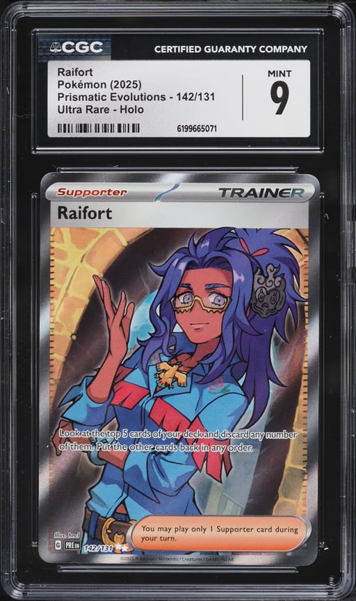 2025 Pokemon Scarlet & Violet Prismatic Evolutions Full Art Raifort #142 CGC 9 MINT