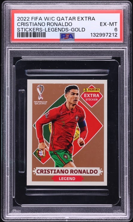 2022 Panini FIFA World Cup Extra Stickers Legends Gold Cristiano Ronaldo PSA 6 EXMT