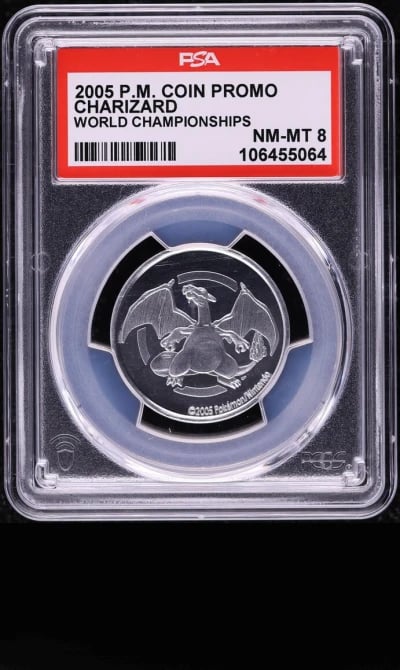 2005 Pokemon Coin Promo World Championships Charizard PSA 8 NM-MT