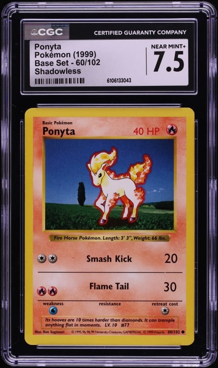 1999 Pokemon Base Set Shadowless Ponyta #60 CGC 7.5 NRMT+