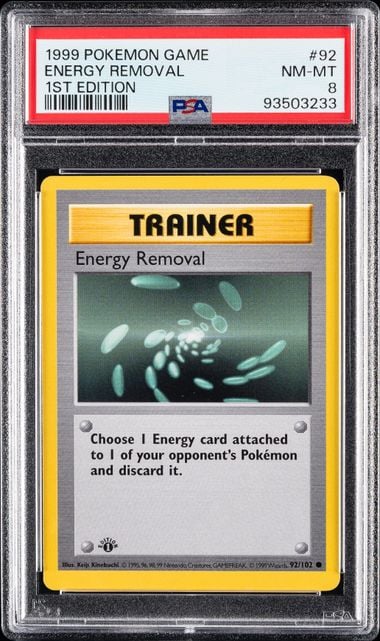 1999 POKEMON GAME #92 ENERGY REMOVAL 1ST EDITION PSA 8