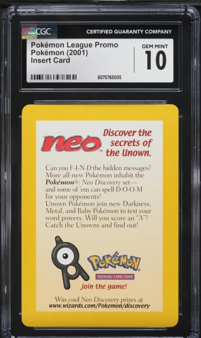2001 Pokemon Insert Card Pokemon League Promo CGC 10 GEM MINT