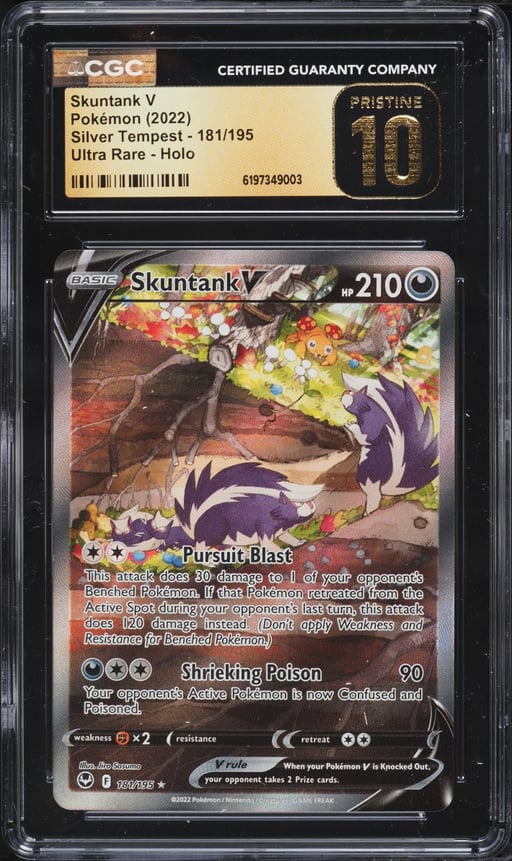 2022 Pokemon Sword & Shield Silver Tempest Full Art Skuntank V #181 CGC 10 PRISTINE