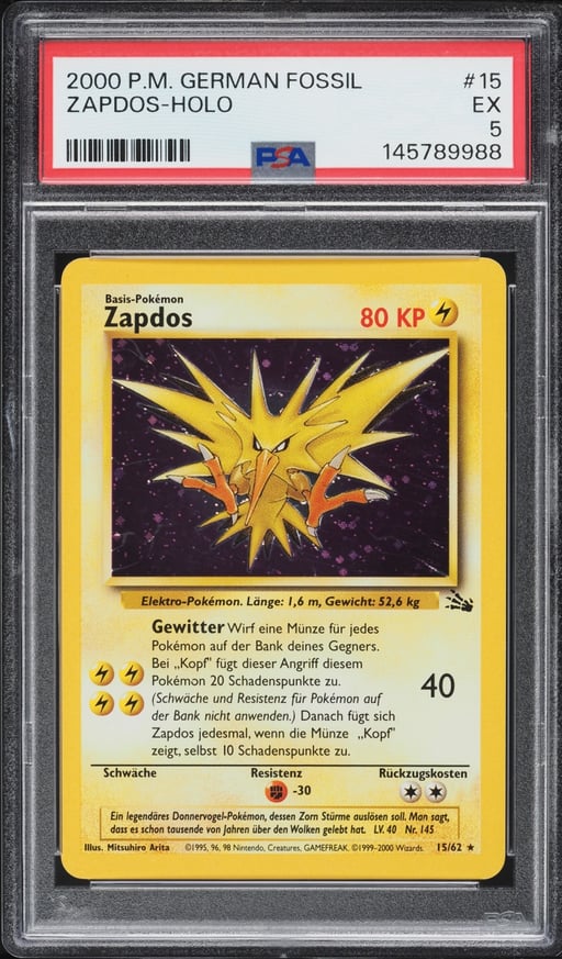 2000 Pokemon German Fossil Holo Zapdos #15 PSA 5 EX