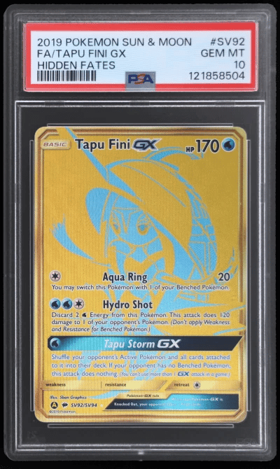 2019 Pokemon Sun and Moon Hidden Fates Shiny Vault Tapu Fini Gx #SV92 PSA 10