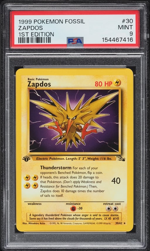 1999 Pokemon Fossil 1st Edition Zapdos #30 PSA 9 MINT