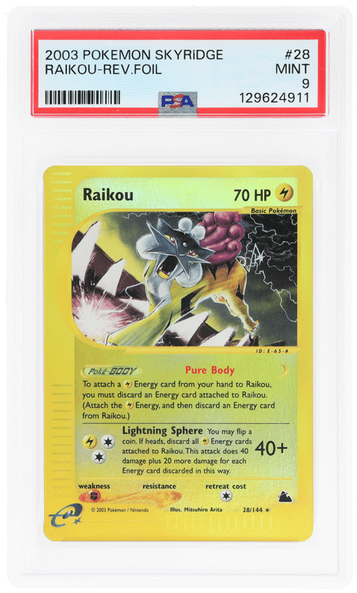 2003 Pokemon Skyridge Reverse Holo Raikou #28 PSA 9