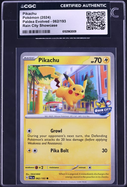 2024 Pokemon Scarlet & Violet Paldea Evolved Rain City Showcase Pikachu #62 CGC AUTH