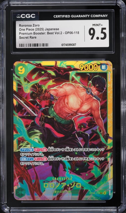 2025 One Piece Japanese Premium Booster Best Vol. 2 SEC Roronoa Zoro #OP06-118 CGC 9.5 MINT+