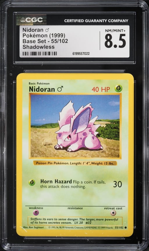1999 Pokemon Base Set Shadowless Nidoran #55 CGC 8.5 NM-MT+