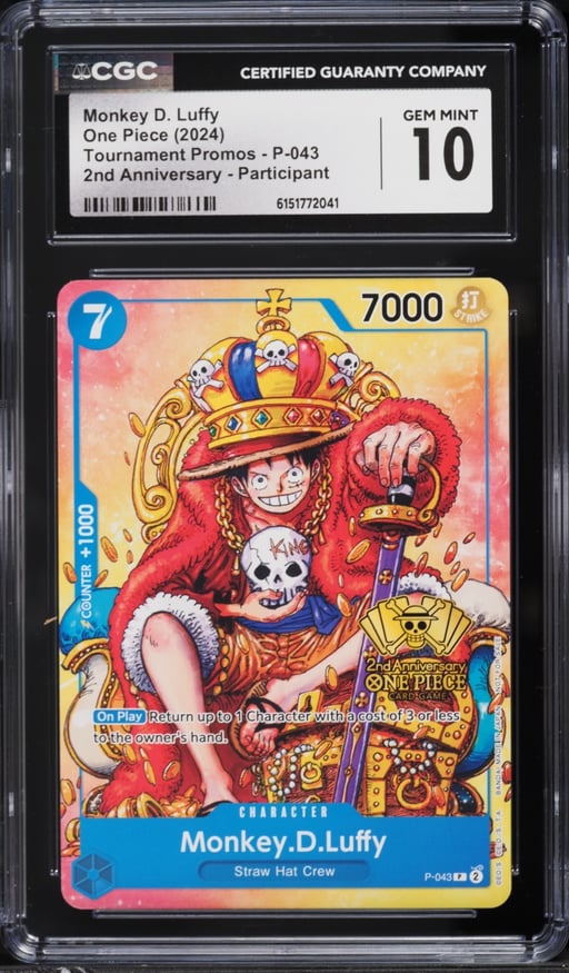 2024 One Piece Promo 2nd Anniversary Participant Alt Art Monkey D. Luffy #P-043 CGC 10 GEM MINT