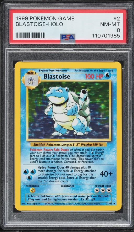 1999 Pokemon Base Set Holo Blastoise #2 PSA 8 NM-MT