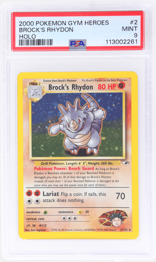 2000 Pokemon Gym Heroes Holo Brock's Rhydon #2 PSA 9