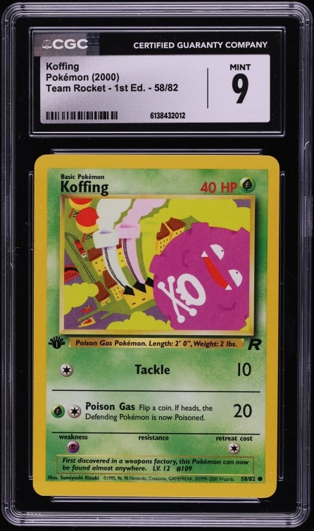 2000 Pokemon Team Rocket 1st Edition Koffing #58 CGC 9 MINT