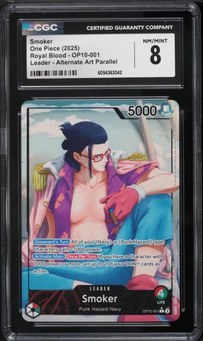 2025 One Piece Royal Blood Alt Art Parallel Leader Smoker #OP10-001 CGC 8 NM-MT