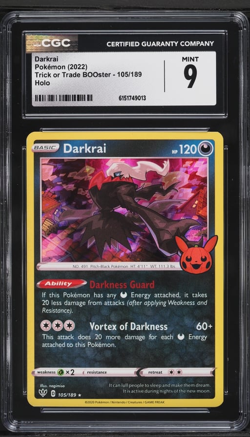 2022 Pokemon Sword & Shield Darkness Ablaze Trick Or Trade Holo Darkrai #105 CGC 9 MINT