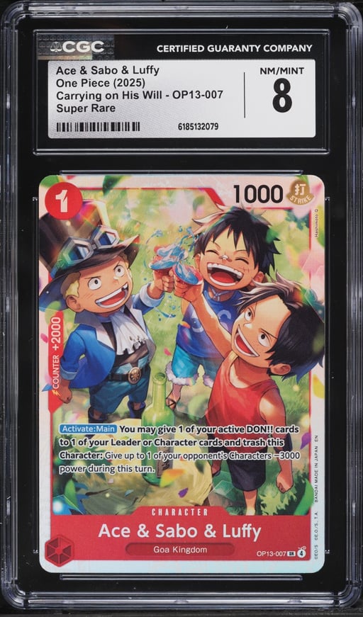 2025 One Piece Carrying On His Will SR Ace & Sabo & Luffy #OP13-007 CGC 8 NM-MT