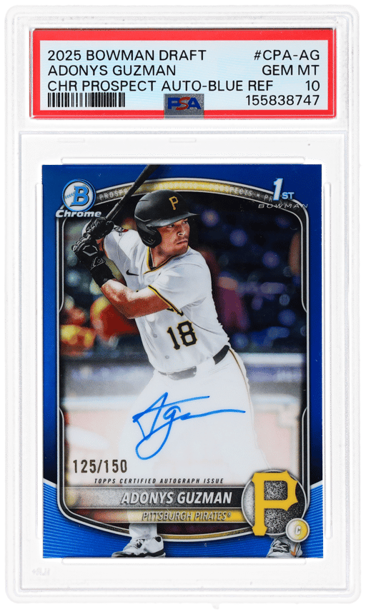 2025 Bowman Draft Chrome Prospect Autograph Blue Refractor Adonys Guzman #CPA-AG 125/150 PSA 10