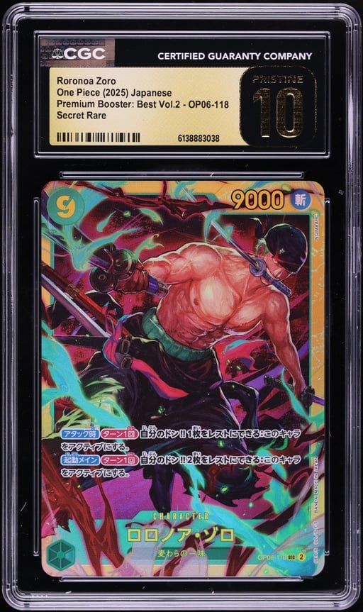 2025 One Piece Japanese Premium Booster Best Vol. 2 SEC Roronoa Zoro #OP06-118 CGC 10 PRISTINE